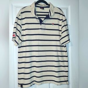 Canterbury‎ Striped Rugby Polo Shirt Size XXL England English Rose Blue Cream